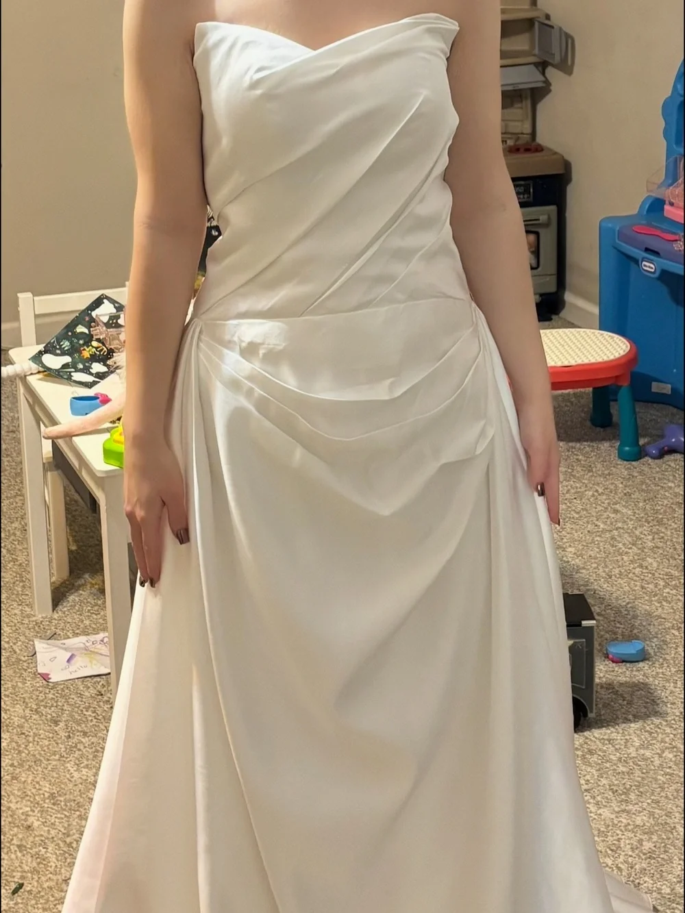 Source Unknown Ivory Strapless Satin Wedding Gown with Draped Skirt - Picture 4 of 5